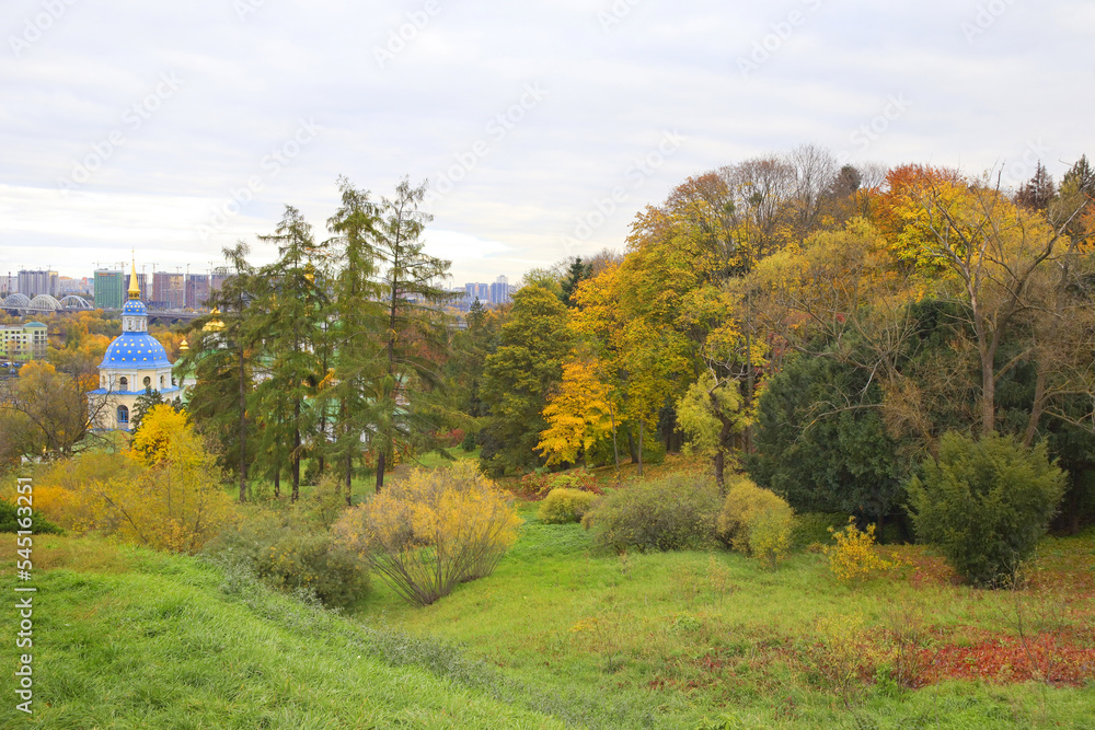Picturesque autumn landscape in Hryshka National Botanical Garden of the National Academy of Sciences of Ukraine in Kyiv	