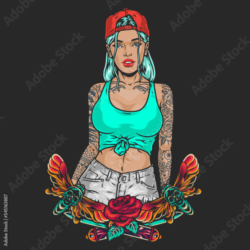 Cocky young girl colorful emblem