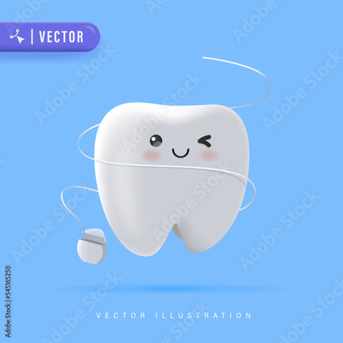 3D Realistic Dental Floss Vector Illustration.  Oral Health Care Concept. Mouth and Teeth Hygiene