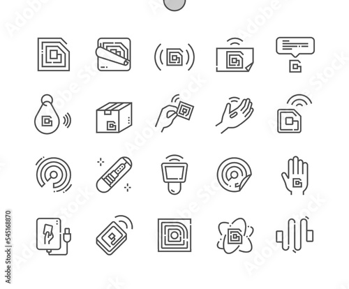 Radio-frequency identification and RFID chip. Human rfid implant. Reading range. Pixel Perfect Vector Thin Line Icons. Simple Minimal Pictogram photo