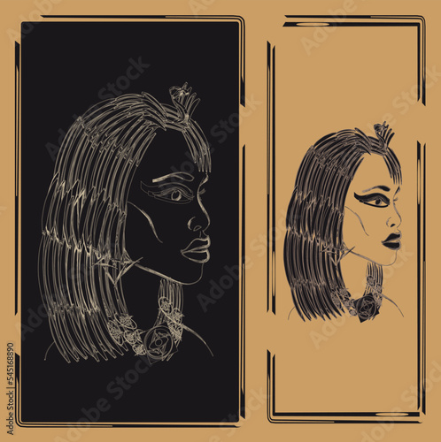 Cleopatra, Egyptian woman. Wallpaper Design. Avant-garde art. Modern. Contemporary trendy vector illustration