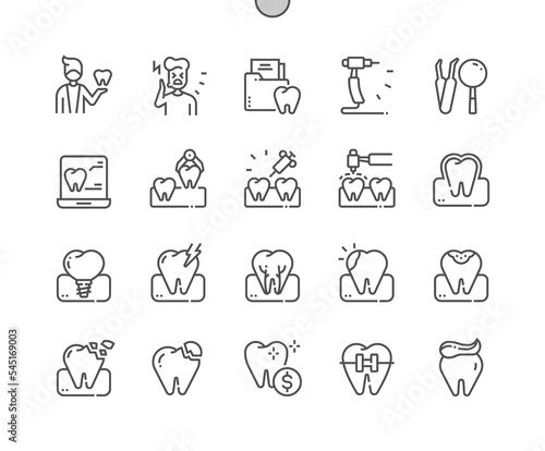 Dentistry. Broken tooth. Health care, medical and medicine. Toothache. Pixel Perfect Vector Thin Line Icons. Simple Minimal Pictogram