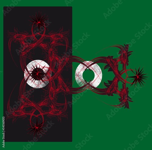 Mystical red pattern, stars. Abstract composition. Wallpaper Design. Avant-garde art. Modern. Contemporary trendy vector illustration