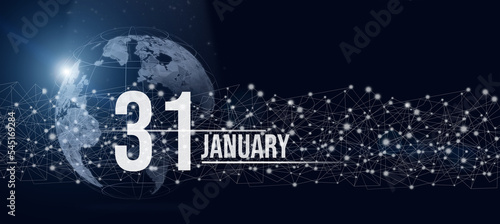 Fototapeta Naklejka Na Ścianę i Meble -  January 31st . Day 31 of month, Calendar date. Calendar day hologram of the planet earth in blue gradient style. Global futuristic communication network. Winter month, day of the year concept.