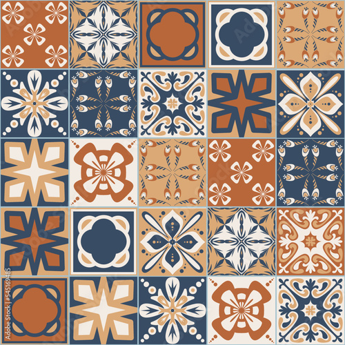 Azulejo brown beige contrast ceramic square tiles, spanish mediterranean style for design