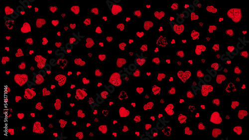 czerwone graficzne serca na czarnym tle o różnej wielkości