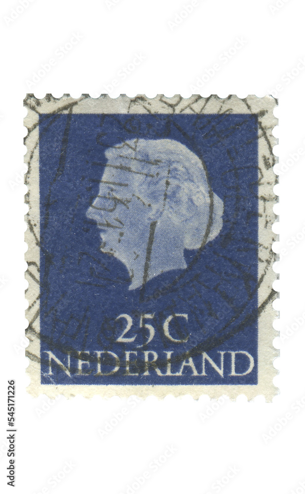 Vintage postage stamp on the white isolated background. 
