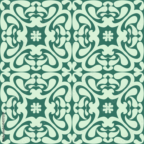 Abstract seamless pattern on green emerald background, vector illustration for textile and decoration design, ornate arabic style