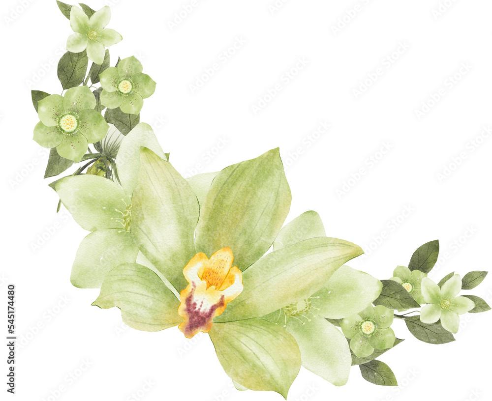 Green Watercolor Wreath Flower