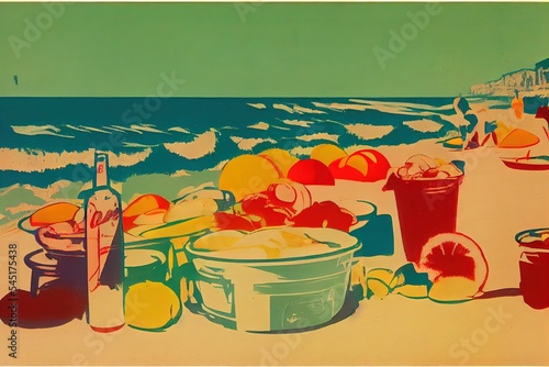 Fantasy oilpainting of food on the beach photo