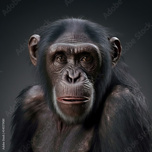Realistic Chimpanzee monkey portrait  digital 3D illustration Original concept © Ecleposs
