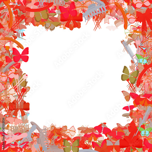 Background pattern abstract seamless design texture. Border frame, transparent background. Theme is about ornate, graphic, exotic, Butterfly, clip, wild, comb, barrette, silhouette, bobby pin