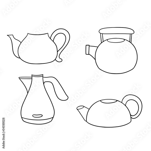 Monochrome Icon set. kettle for boiling water and brewing tea, vector cartoon