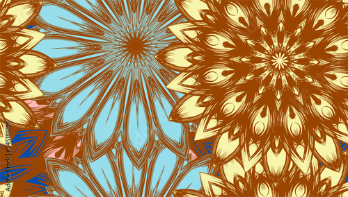 Flowers. Seamless floral background. Tracery handmade nature ethnic fabric backdrop pattern. Textile design texture. Decorative color art. Vector