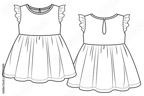 Girls winglet sleeves dress , fashion technical draw.