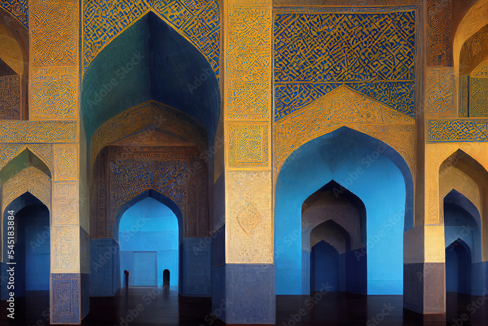 Concept art of interior architecture of a Samarkand city mosque