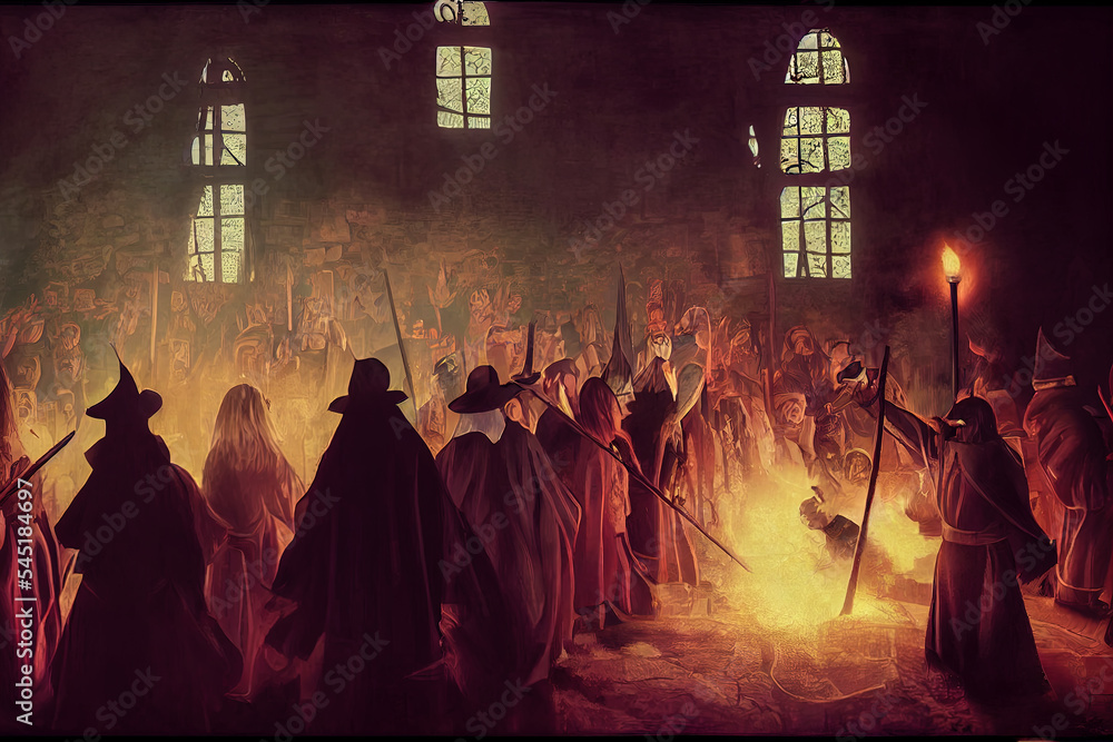 Salem witch trials in colonial Massachusetts. Persecutions and burning