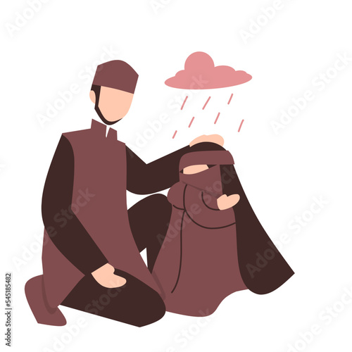 Romantic Muslim Couple. Husband persuade his sad wife