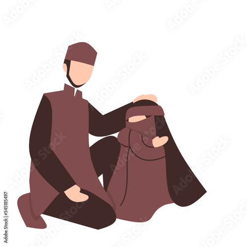 Romantic Muslim Couple. Husband persuade his wife. 