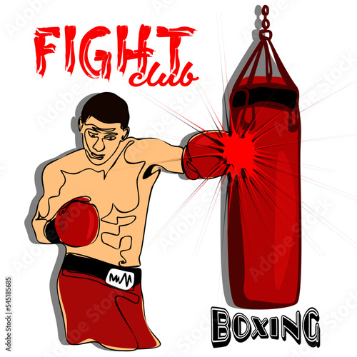 Male boxer boxing in punching bag vector illustration