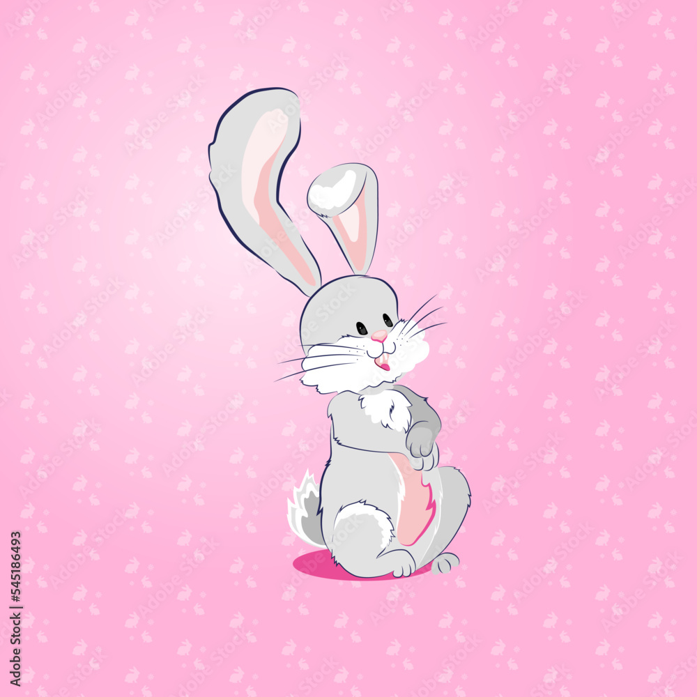 Cute white rabbit on the background of a pattern with rabbits. Cute white rabbit on the background of a pattern with rabbits.