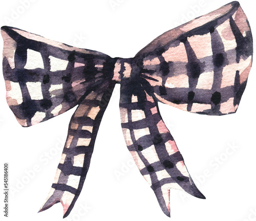 Watercolor checkered bow trancparent png photo