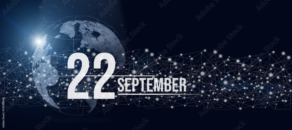 September 22nd. Day 22 of month, Calendar date. Calendar day hologram of the planet earth in blue gradient style. Global futuristic communication network. Autumn month, day of the year concept. September 22nd. Day 22 of month, Calendar date. Calendar day hologram of the planet earth in blue gradient style. Global futuristic communication network. Autumn month, day of the year concept.