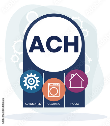 ACH - Automated Clearing House acronym, business concept background. Vector illustration for website banner, marketing materials, business presentation, online advertising.