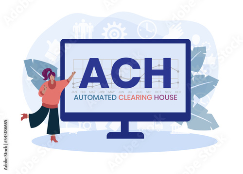 ACH - Automated Clearing House acronym, business concept background. Vector illustration for website banner, marketing materials, business presentation, online advertising.