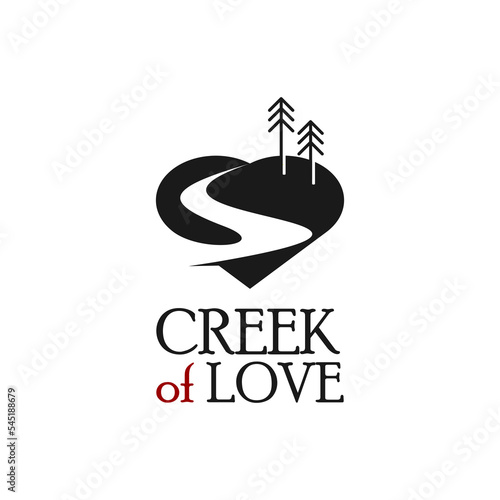 Simple Creek Logo Template with River and Pine Tree 