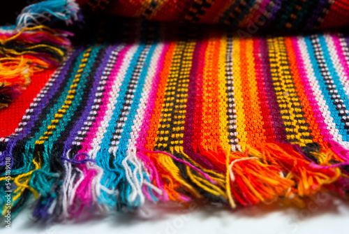 Detail of handmade textile by Mayan Indians in Guatemala  colorful cotton  ancestral cosmology.