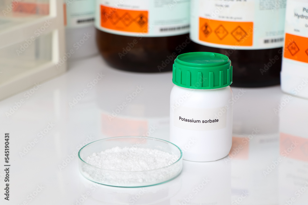 potassium sorbate in glass, chemical in the laboratory and industry
