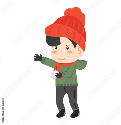 kids boy having a snow ball