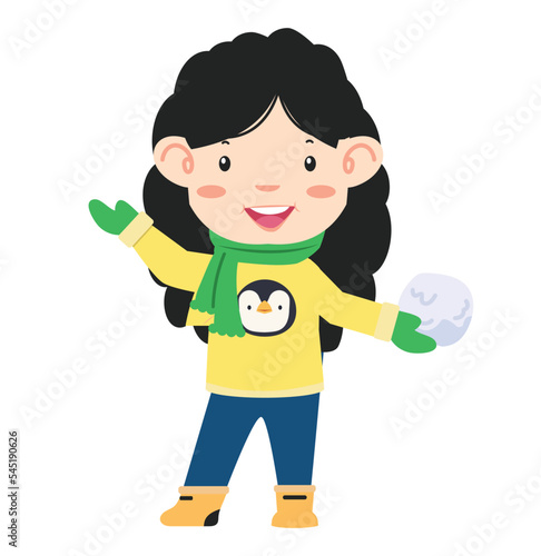 kids girl having a snow ball