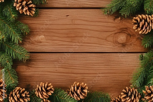 AI-Generated Image of a Christmas Background With Fir Branches and Cones