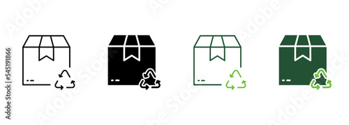 Recycle Box Package Silhouette and Line Icon. Reusable Organic Cardboard Parcel Pictogram. Triangle Arrow Recycling Ecological Sustainable Pack Symbol. Editable Stroke. Isolated Vector Illustration