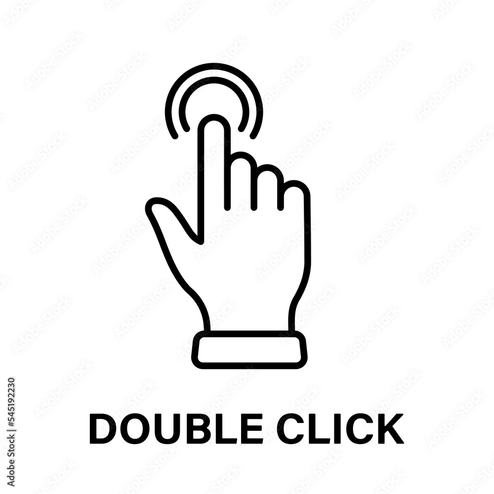 Obraz premium Double Click Gesture of Computer Mouse. Pointer Finger Black Line Icon. Cursor Hand Linear Pictogram. Press Tap Touch Swipe Point Outline Symbol. Editable Stroke. Isolated Vector Illustration