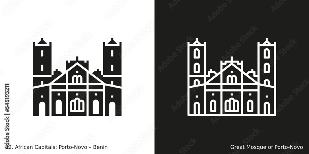 Great Mosque of Porto-Novo Icon. Landmark building of Porto-Novo, the capital city of Benin