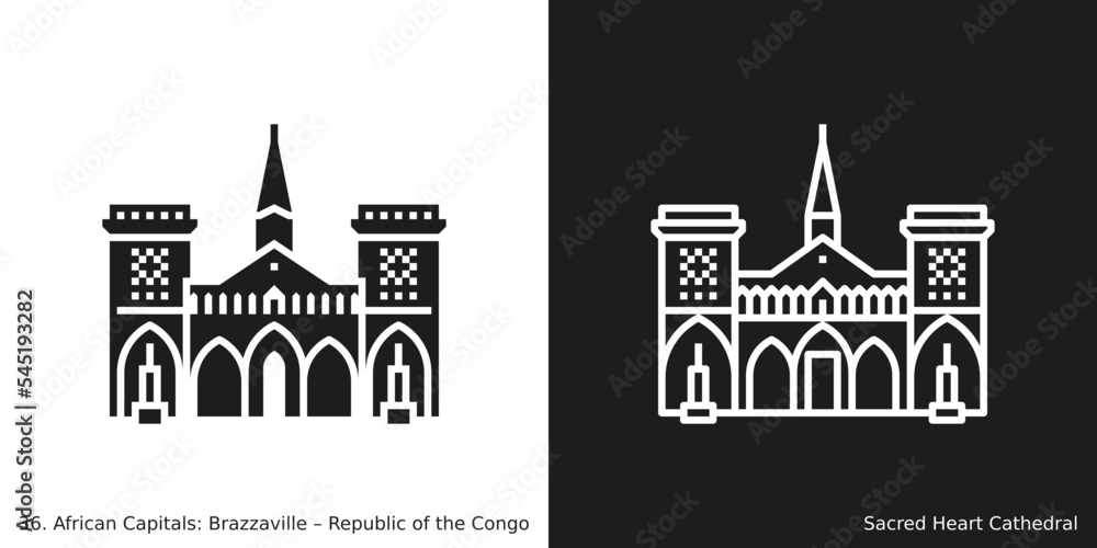 Sacred Heart Cathedral Icon. Landmark building of Brazzaville, the capital city of the Republic of the Congo