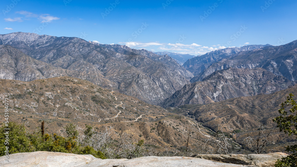View of the mighty gray green mountains at Kings Canyon, National Park, California, USA