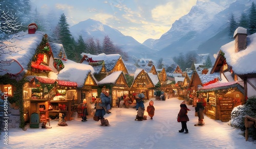Obraz na plátně christmas market in a quaint alpine village