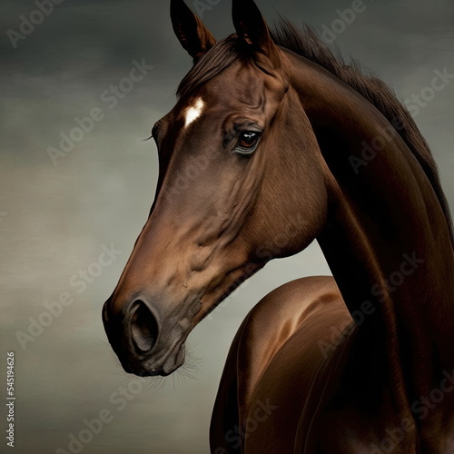 Beautiful horse portrait in a studio digital 3D illustration Original concept