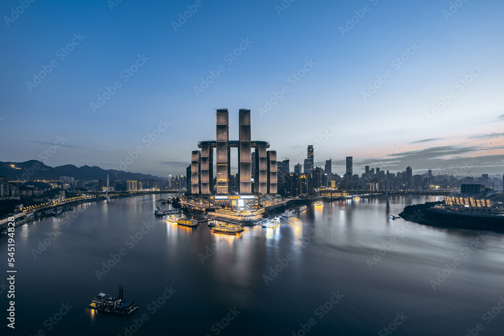 Obraz premium High angle night view of Chaotianmen Wharf in Chongqing, China