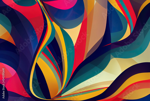 Digital painting - Abstract vector wallpaper. Exotic striped overlapping wavy shapes and line
