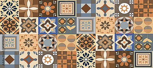  portuguese style. Blue and white mosaic pattern. Tiles for ceramic in dutch, portuguese, spanish, italian style.