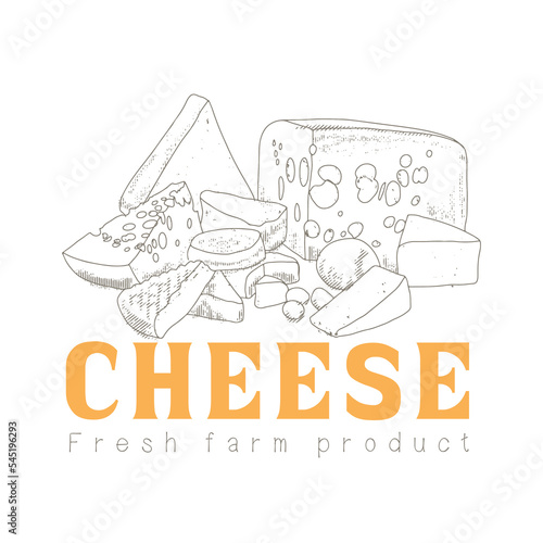 Cheese set with logo in engraving retro style