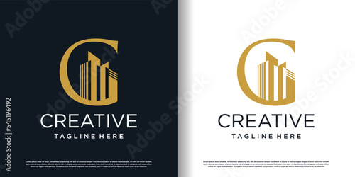 Building logo icon with letter G concept premium vector