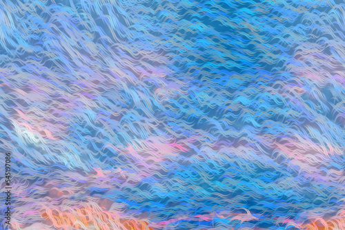 Seamless pattern of underwater waving with blue, pale, coral and orange colors