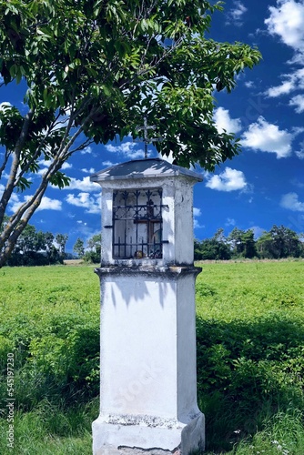 Miniature shrine surrounded by beautiful nature photo