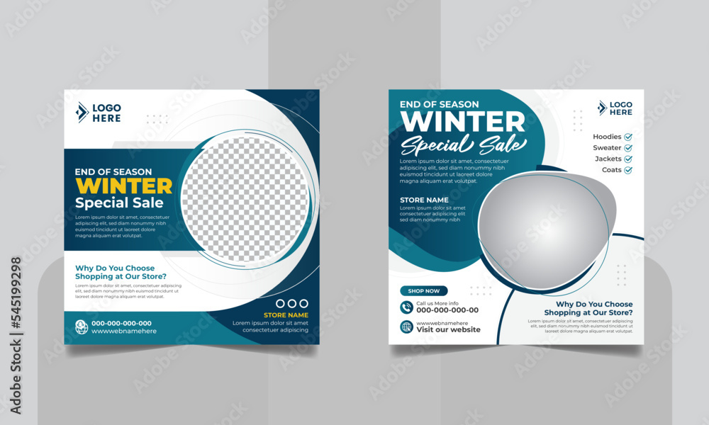 Winter Sale Social Media Post, Winter Fashion Collection Social Media Banner Square Flyer Web Banner Template Set.
